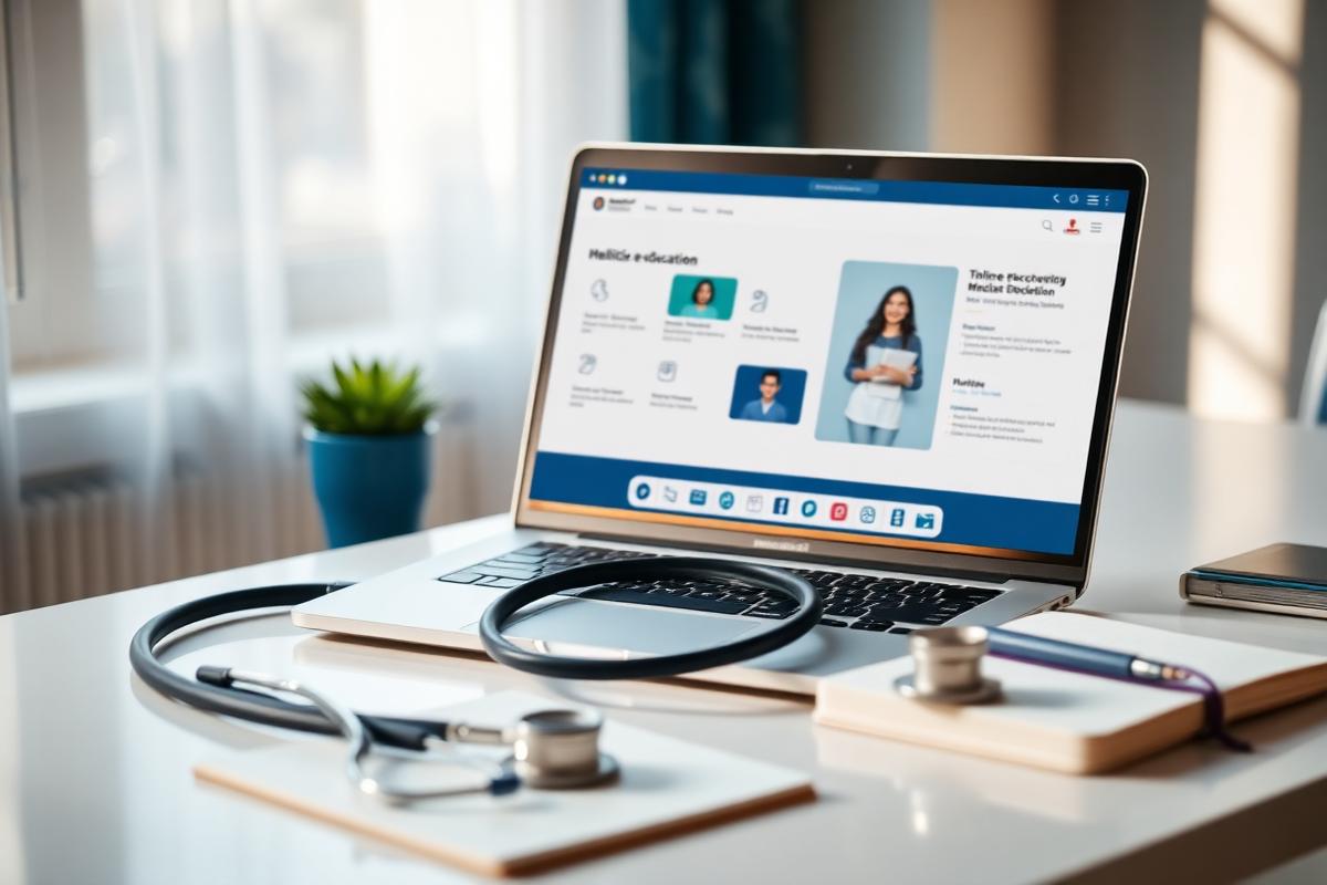 Formazione medica a distanza su laptop con stetoscopio